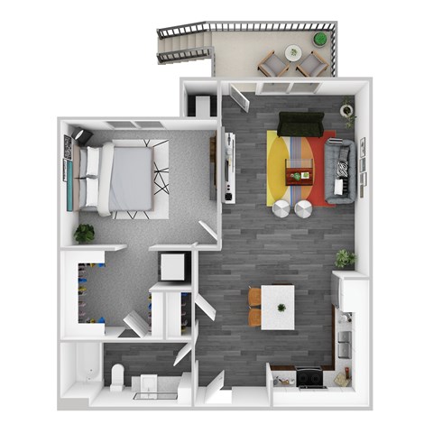 Floor plan for 1 bed, 1 bath, 757 sqft